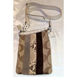 COACH Swingpack Hamptons Signature Striped Python Trimmed Canvas Crossbody 10266